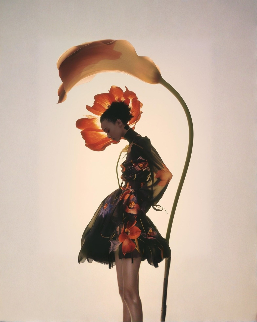 Editorial portrait with floral styling