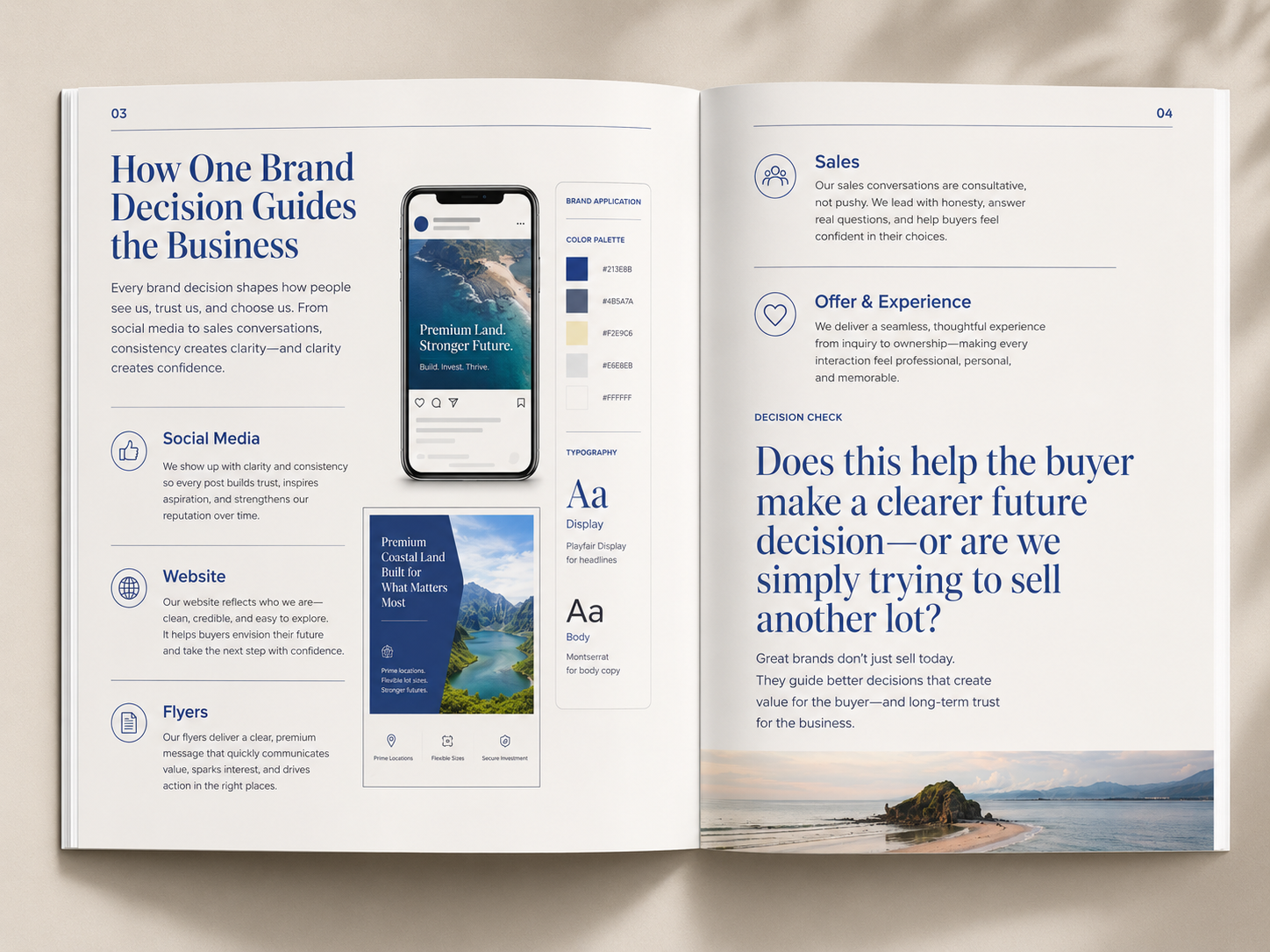 JAZRA Brand Rulebook spread showing founder vision, brand direction, positioning, visual identity, and brand system.