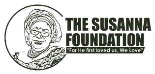 Logo of The Susanna Foundation featuring a sketch of a woman wearing glasses and a headwrap.