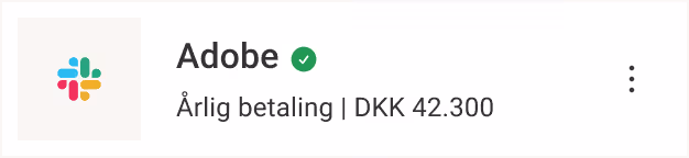 Adobe-påmindelseskort, der viser en årlig betaling på €4.322