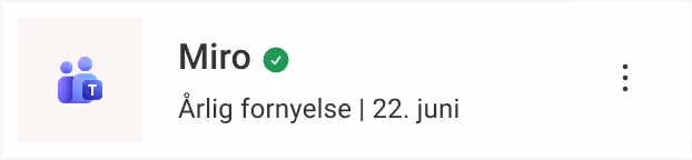 Miro-påmindelseskort, der viser årlig fornyelse den 22. juni