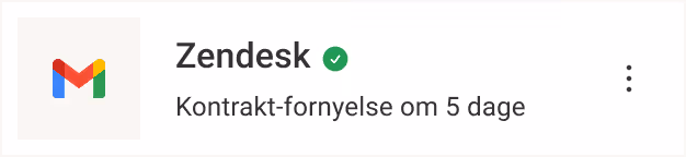Zendesk-påmindelseskort, der viser kontraktfornyelse om 5 dage