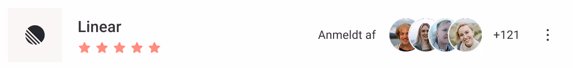 Linear-vurderingskort med fem stjerner fra medarbejdere og 121 yderligere vurderinger