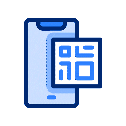 Icon of a smartphone with a QR code displayed in front of its screen.