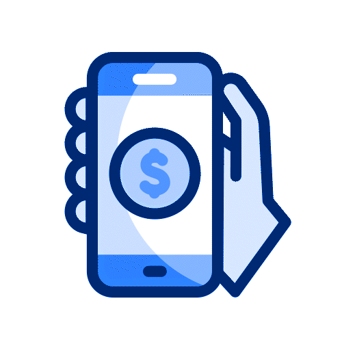Hand holding a smartphone displaying a dollar sign symbolizing mobile payment.