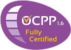 OCPP 1.6 Fully Certified badge with a purple background and checkmark icon.