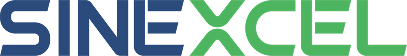 SINEXCEL logo with the letters SINE in dark blue and XCEL in green.