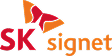SK signet logo with an abstract red and orange butterfly shape above the text.