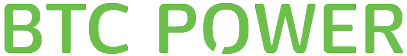 Green text displaying 'BTC POWER' on a white background.
