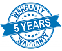 Blue circular badge with the text '5 Years Warranty' inside.