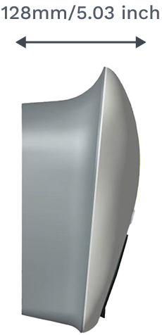 Side view of a level 2 EV charging station with a length indicated as 128mm or 5.03 inches.