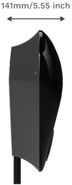 Side view of a black curved level 2 EV charger.