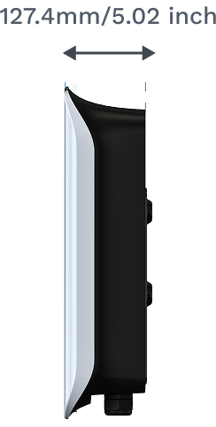 Side view of a device showing its depth measurement of 127.4mm or 5.02 inches.
