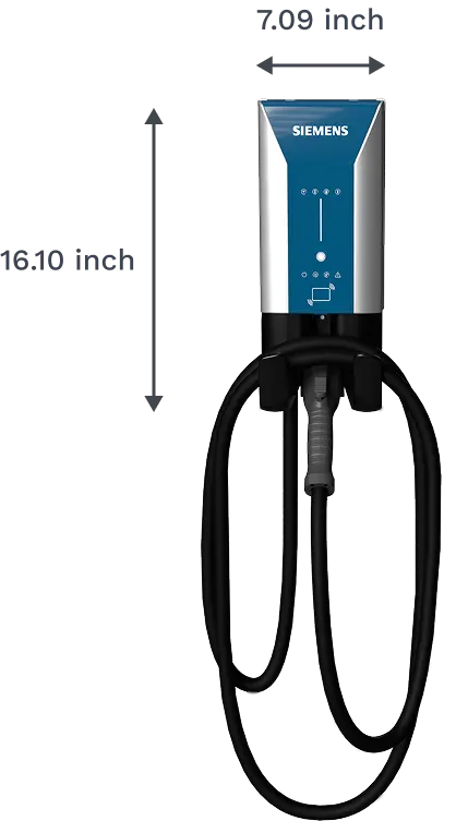 Siemens VersiCharge Blue 48A AC electric vehicle charging station with cable and connector.