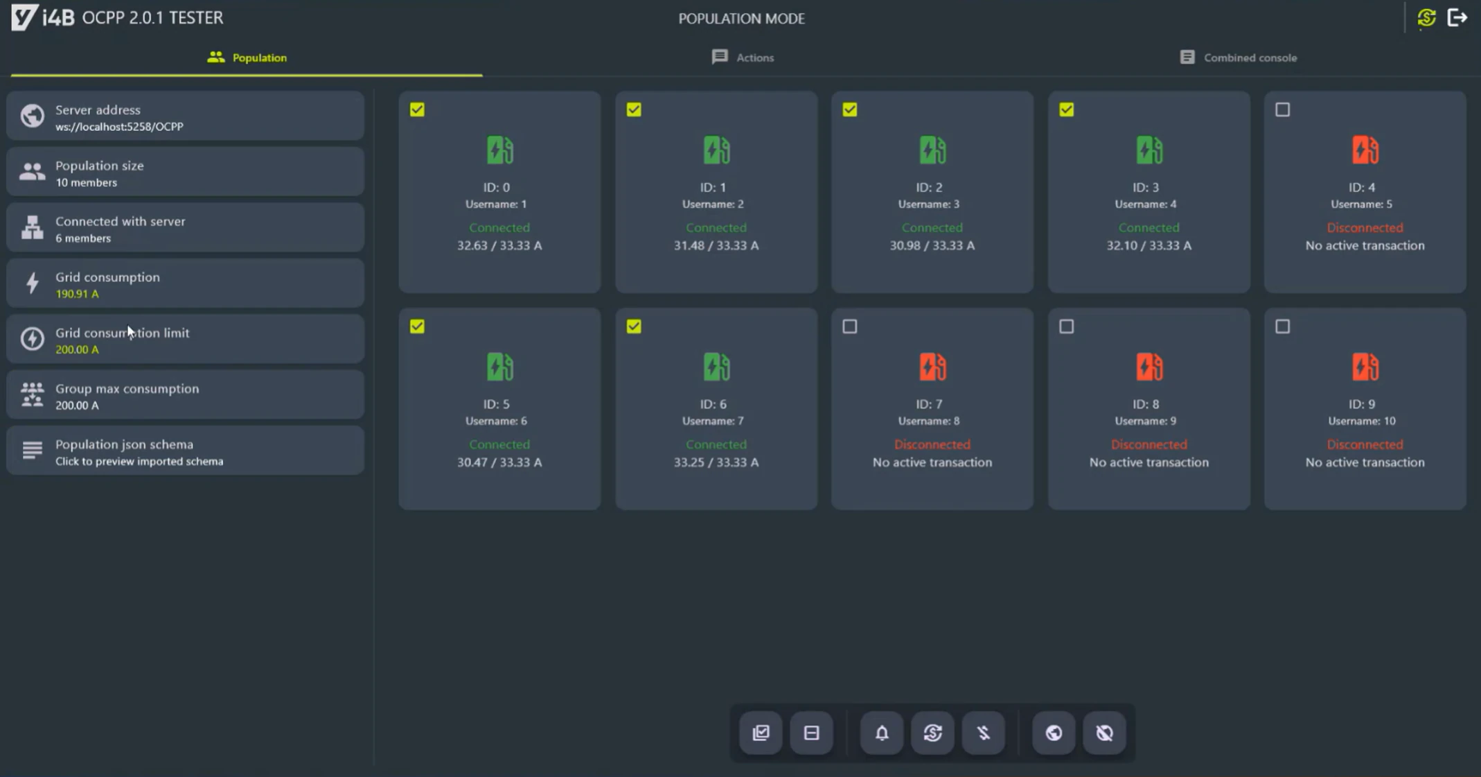 OCPP Tester app — DLM analysis in population mode