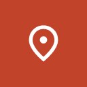 White location pin icon on an orange background.