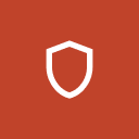 White shield icon on a red background representing security or protection.