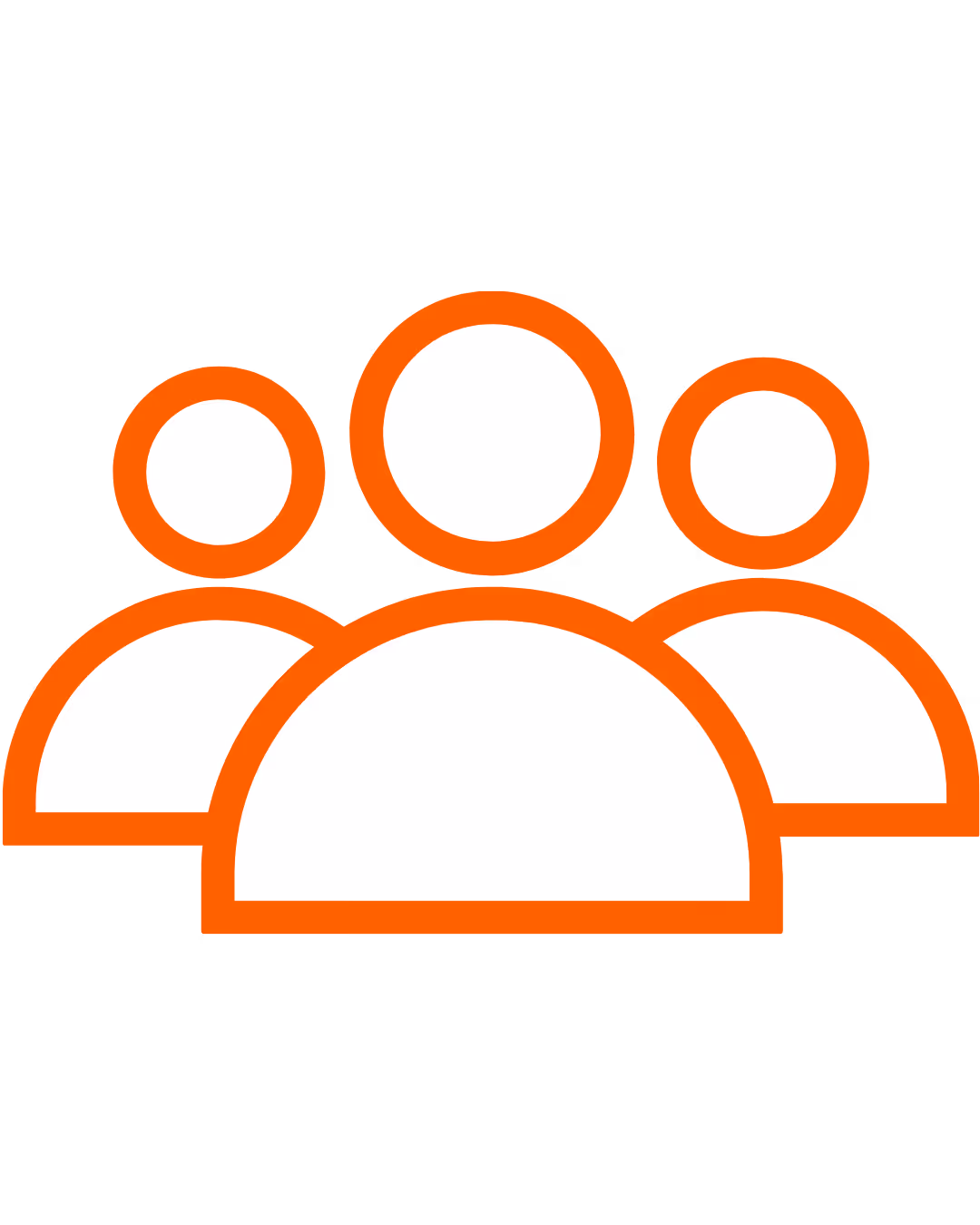 Three white user icons outlined in orange representing a group of people.