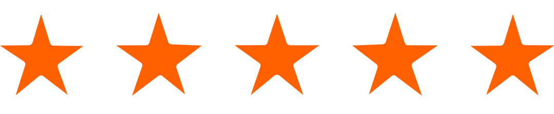Five solid orange stars in a horizontal row representing a five-star rating.