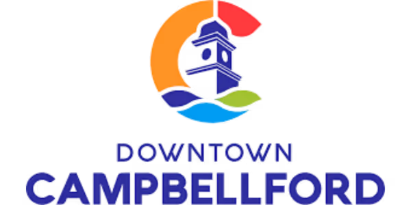 Colorful circular logo with a clock tower silhouette and text reading Downtown Campbellford.
