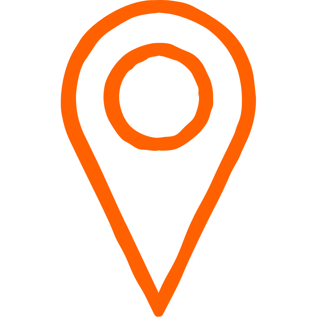 Orange map location pin icon on a transparent background.