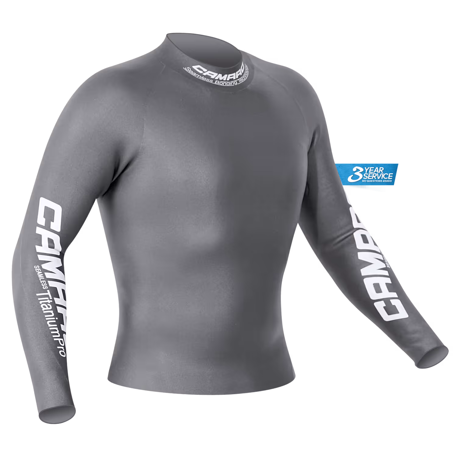 Gray sleeveless compression shirt with black trim and a 3-year service badge on the right shoulder.