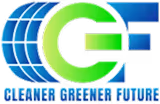 Logo with stylized letters G and F in blue and green, and the text 'Cleaner Greener Future' below.