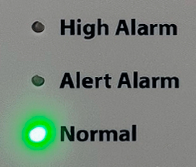 High Alarm, Alert Alarm, and Normal status LED indicators on ARM-1000 front panel