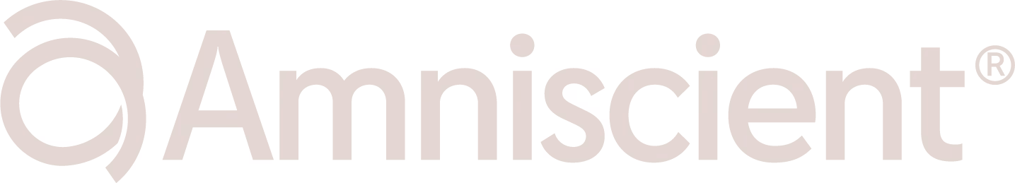 Amniscient brand name with a circular swirl logo to the left.