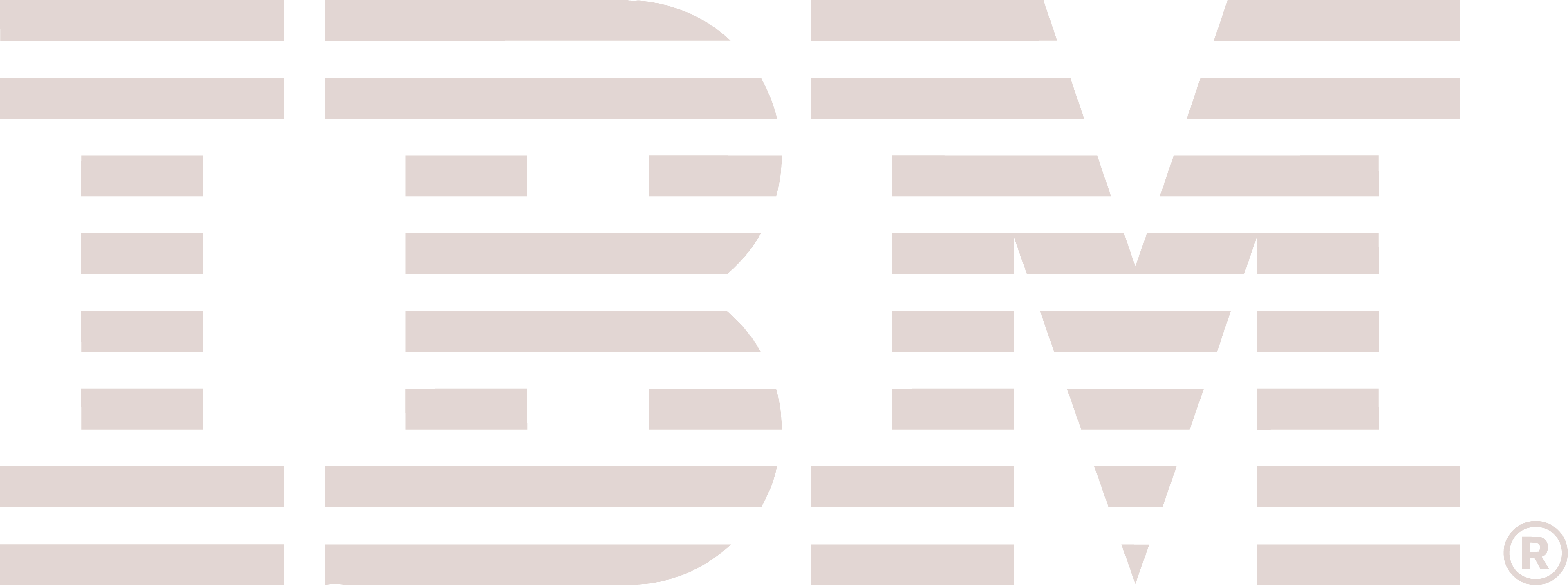 IBM logo with stylized striped letters I, B, and M in beige and black colors.