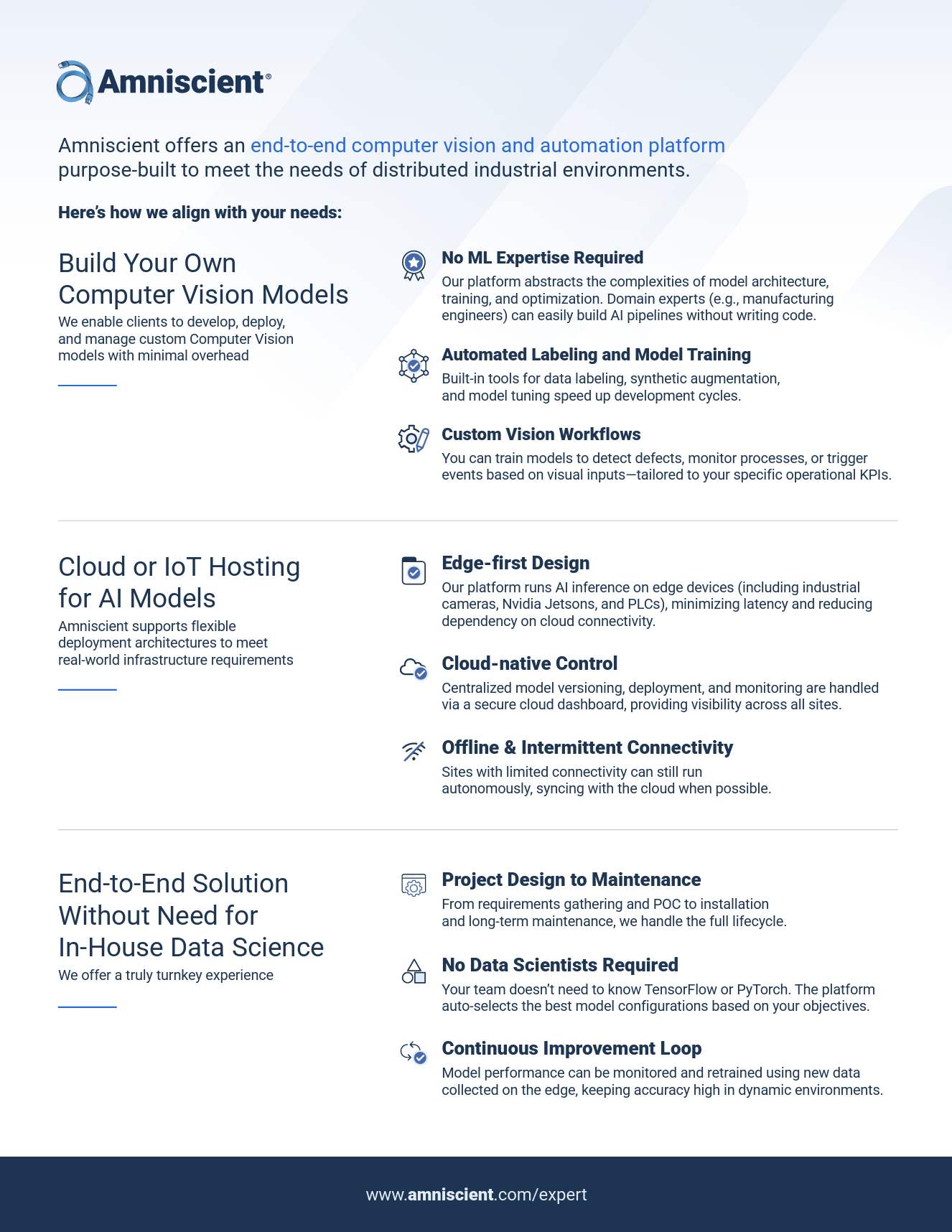 One-pager on what Amniscient has to offer.