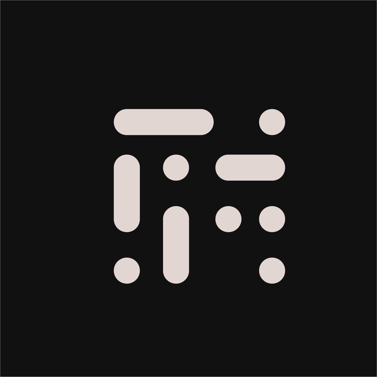 Abstract pattern of light beige rounded bars and circles on a black square background.