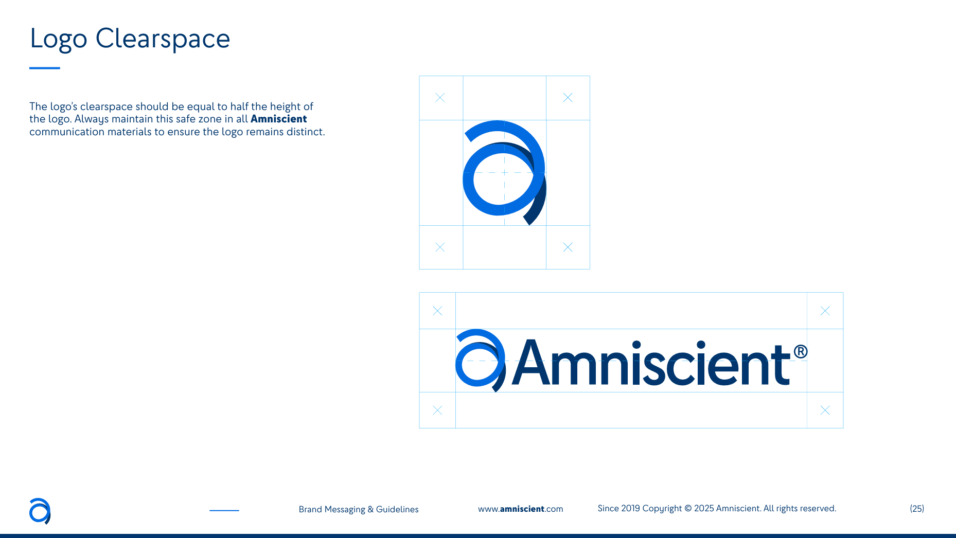 Amniscient logo with clearspace grid showing safe zone as half the logo's height.