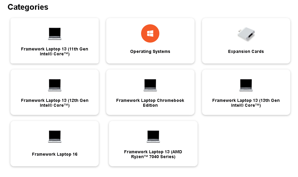 Framework support knowledge-base categories for product help
