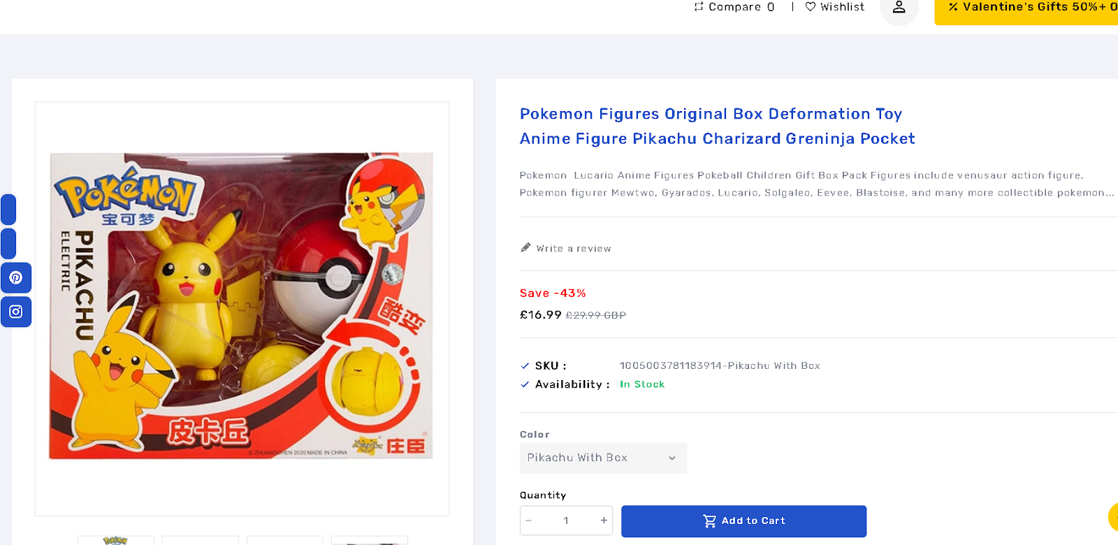 Product listing with branded toy packaging, an awkward title, inconsistent wording, and no visible customer review