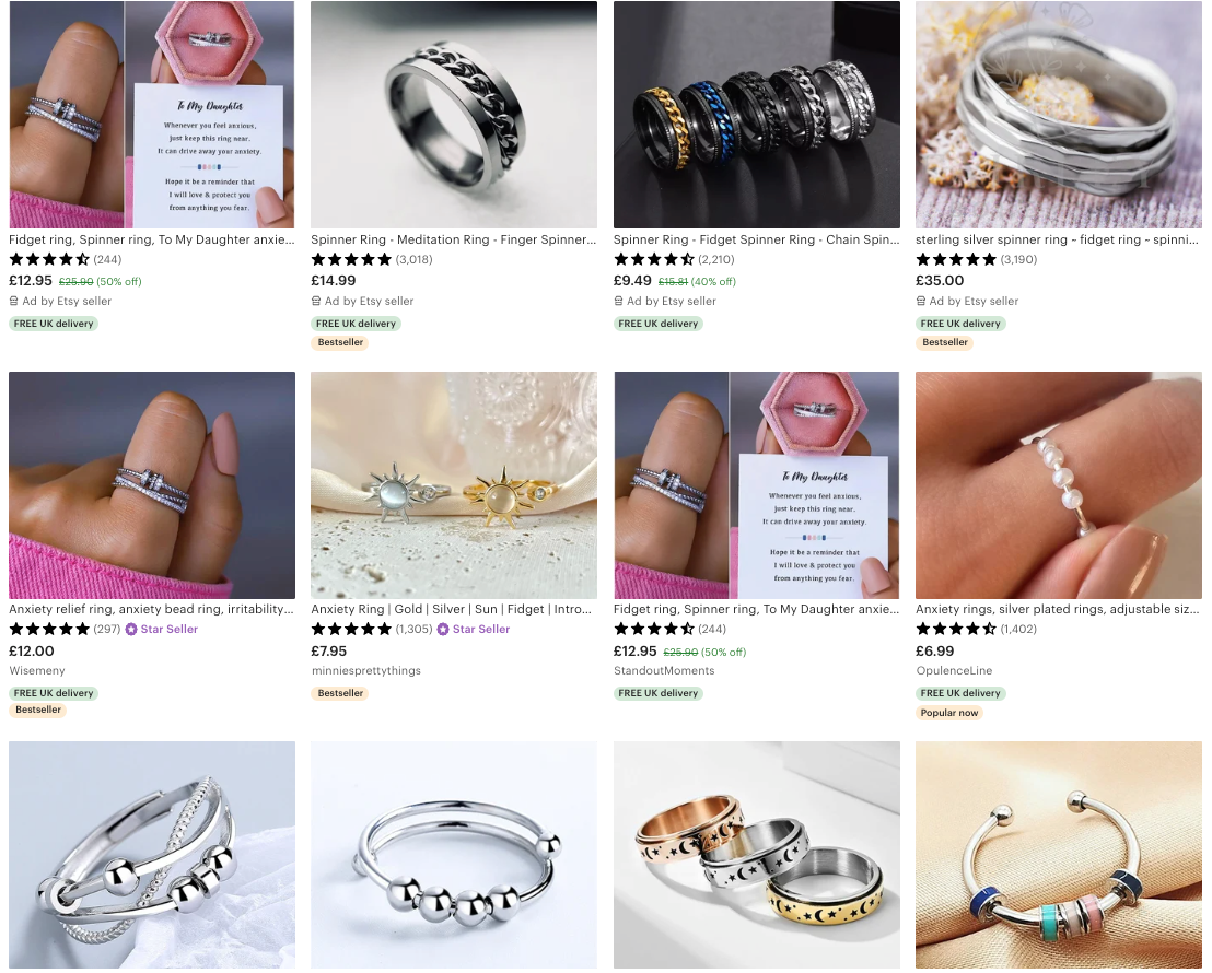 Product photo of an anxiety or fidget ring