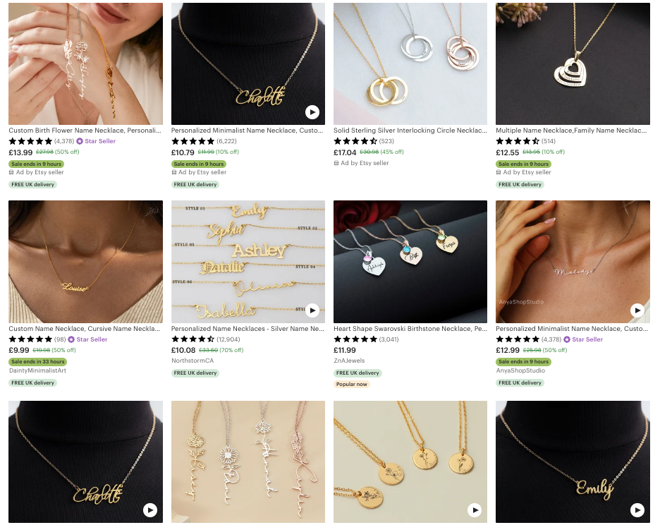 Product photo of personalized jewelry