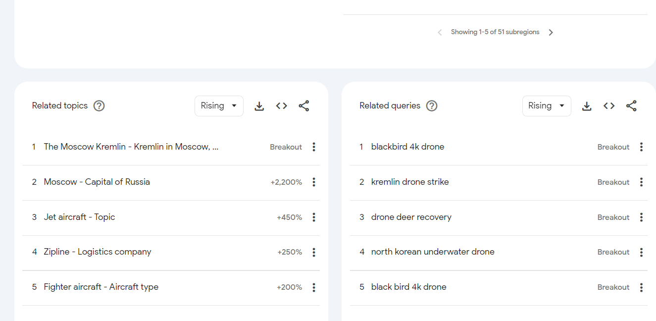 Google Trends Related queries panel for the selected product search