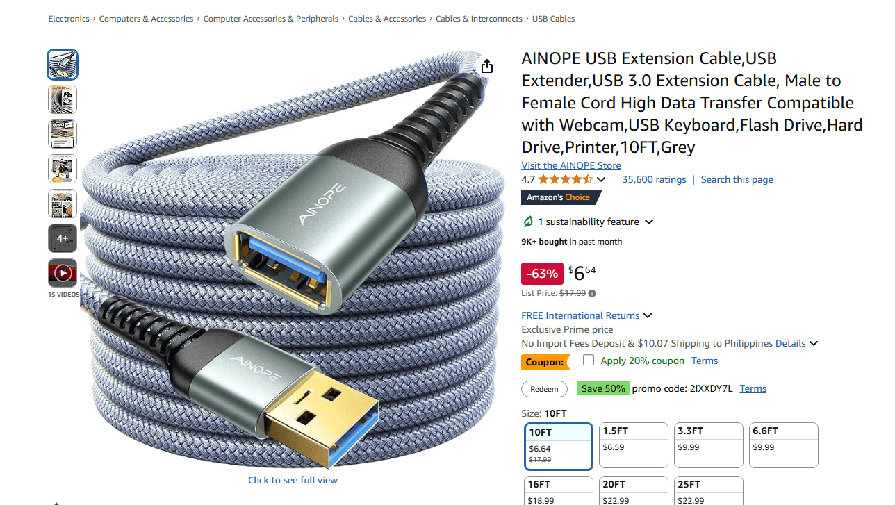 USB charging cable shown as a possible dropshipping product.