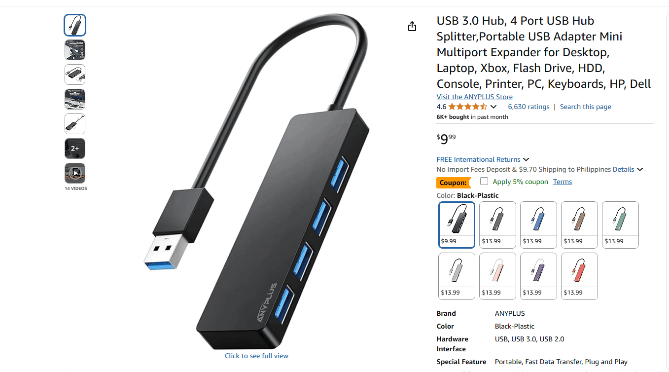 Multiport USB hub shown as a possible dropshipping product.