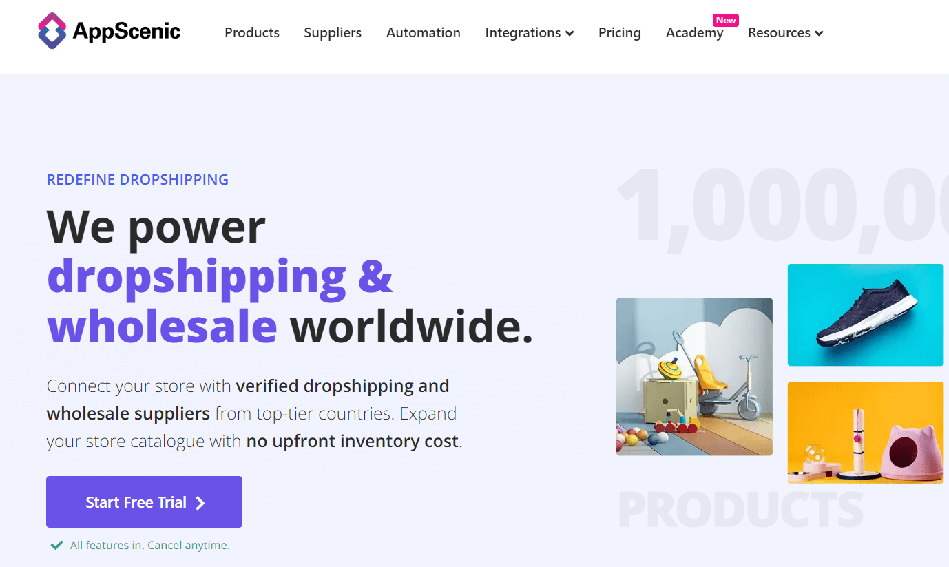 AppScenic marketplace page showing its supplier and product navigation