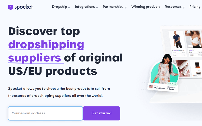 Spocket supplier marketplace page highlighting products from United States and European suppliers