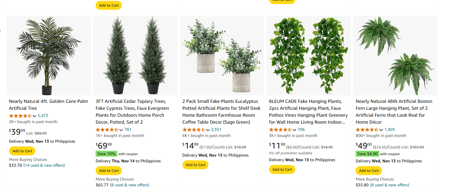 Artificial plant and flower product example carried forward from the live article