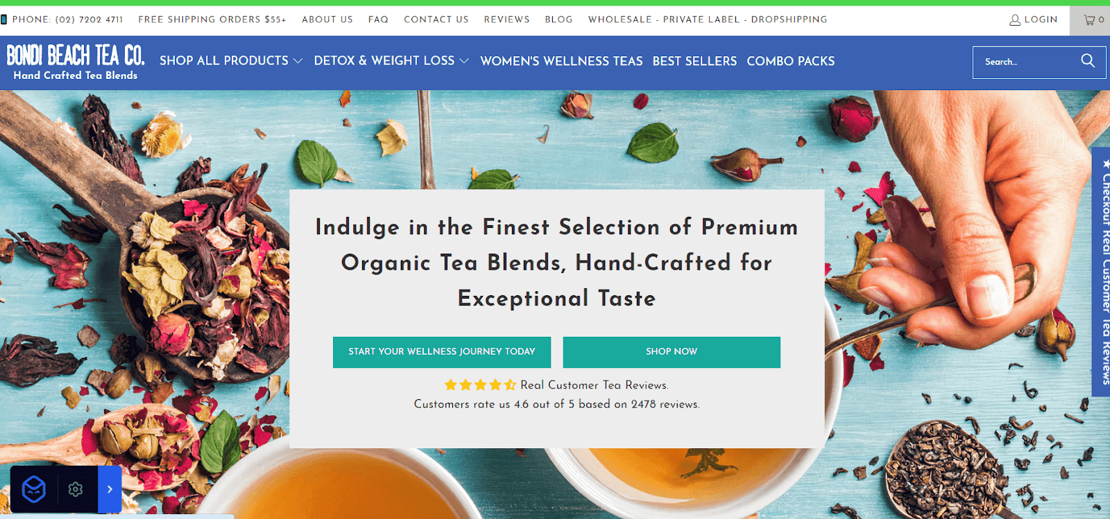 Bondi Beach Tea white-label and dropshipping page
