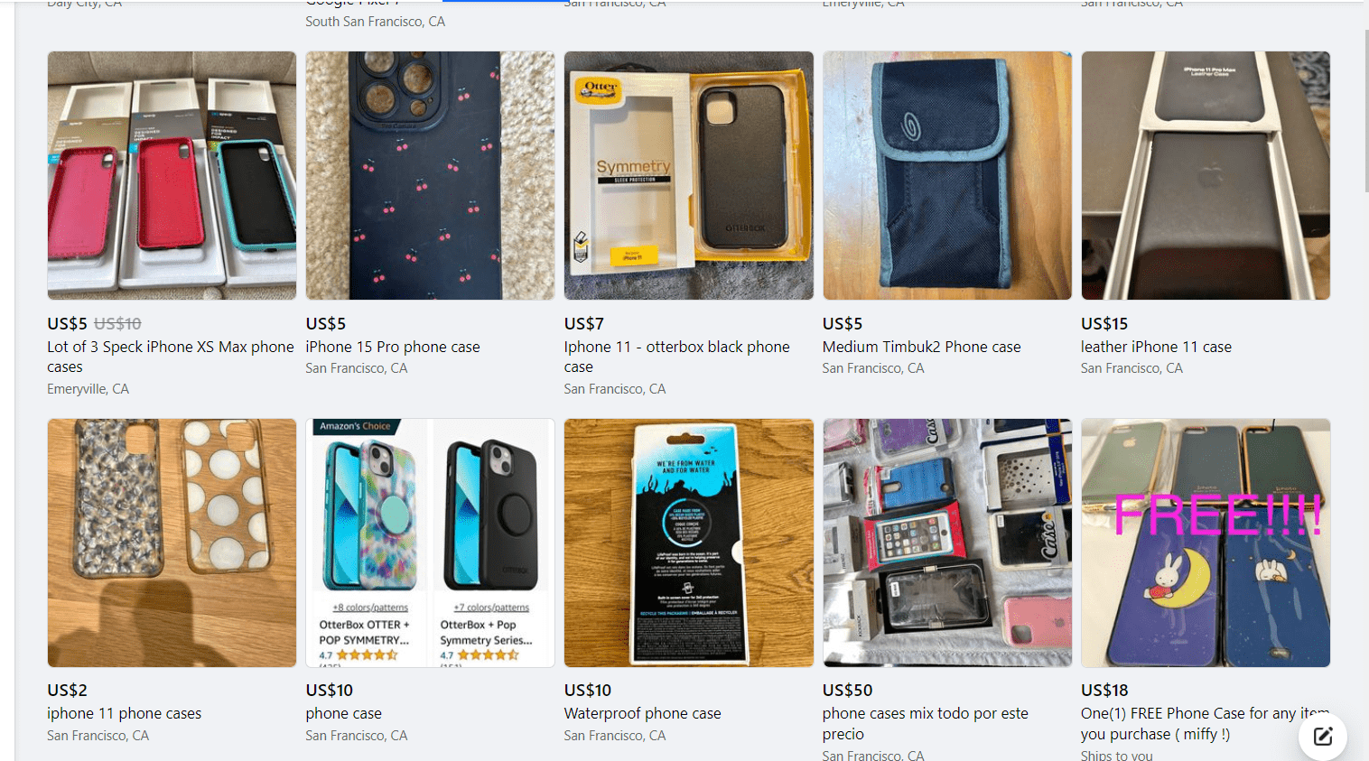 Phone cases shown as a compact Facebook Marketplace product candidate