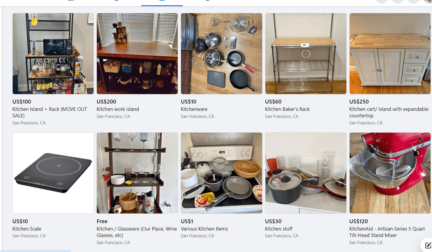 Kitchen products shown as a storage-focused Facebook Marketplace candidate