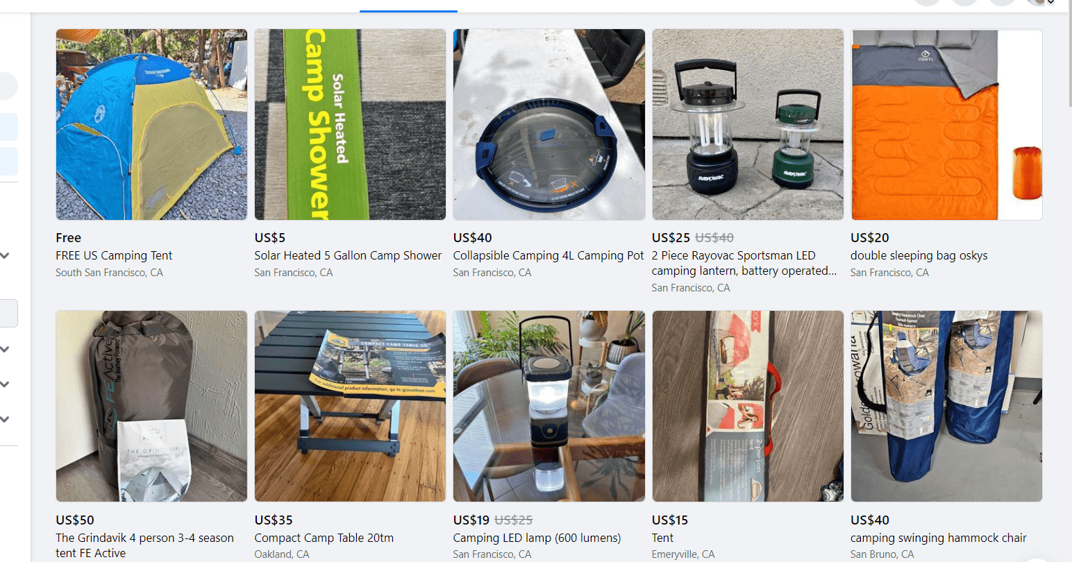 Camping accessories shown as a practical Facebook Marketplace candidate