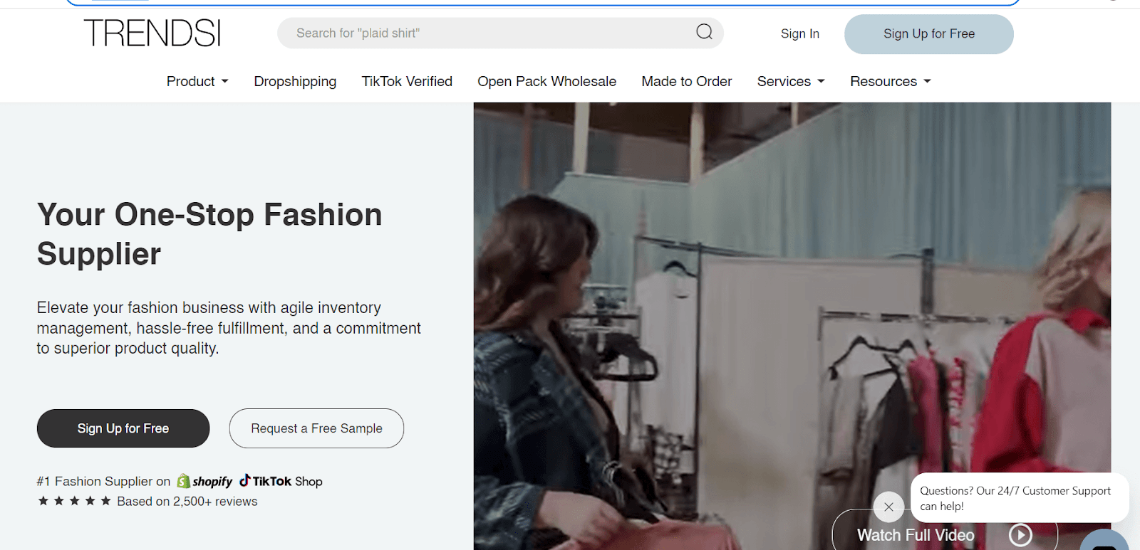 Trendsi fashion supplier page