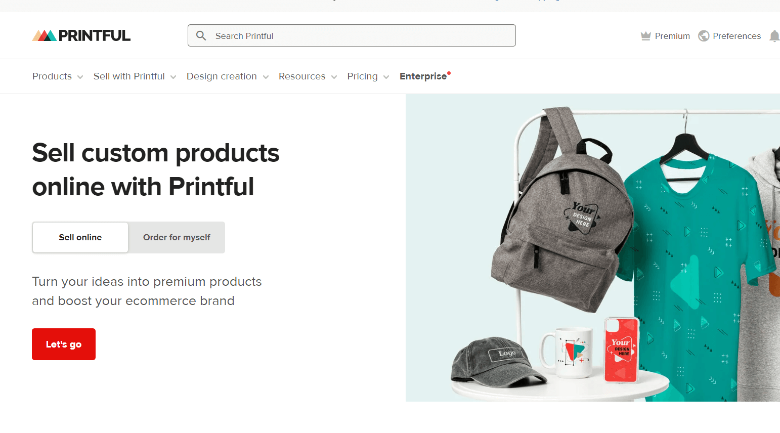 Printful homepage presenting print-on-demand products and fulfillment