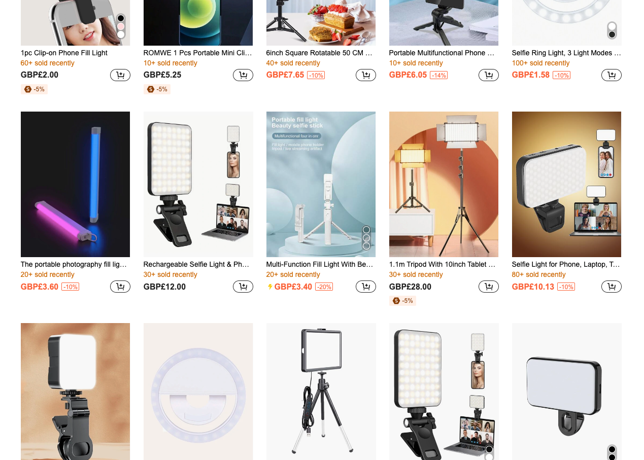 Shein catalog showing product categories available to browse for potential store ideas.